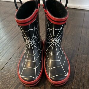 Toddler Size 9 Spider-Web / Spider-Man Black and Red Kids Rain Boots